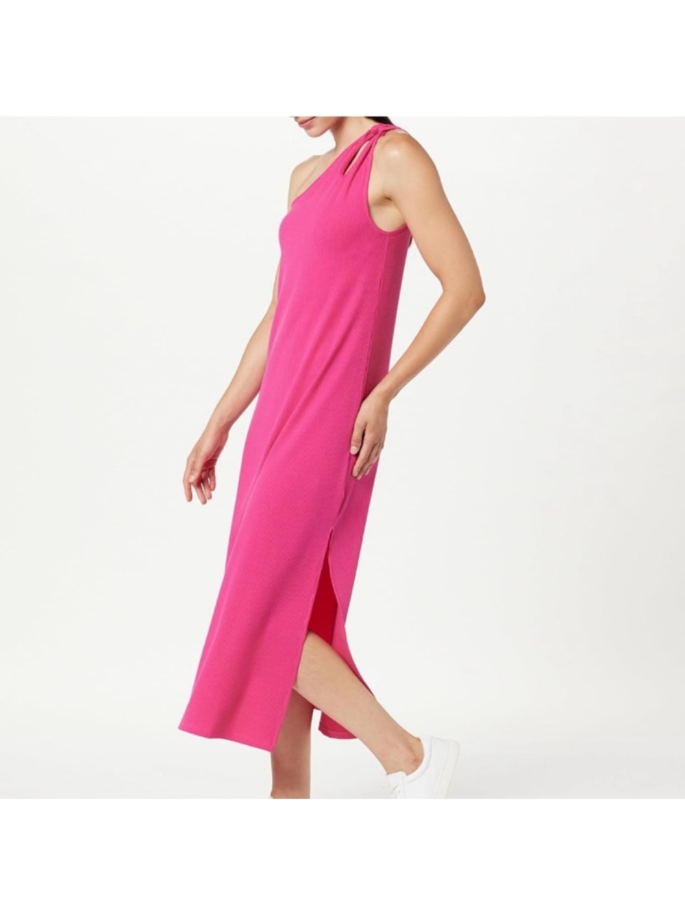 Women’s Hot Pink one shoulder Midi dress NWT💓